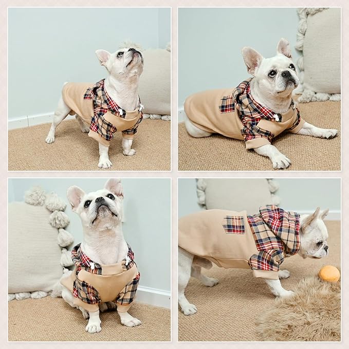 Plaid Dog Hoodie - Warm Dog Sweater with Hat & Leash Hole, Soft Pullover Fleece for Small-Medium-Large Dogs