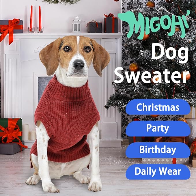 MIGOHI Sweater for Dogs, Thermal Dog Sweater | Cozy Winter Pullover with Elastic Cuffs, Dogs Christmas Cloth with Belly Protection, Lightweight & Comfortable for Indoor Outdoor, XL, Red