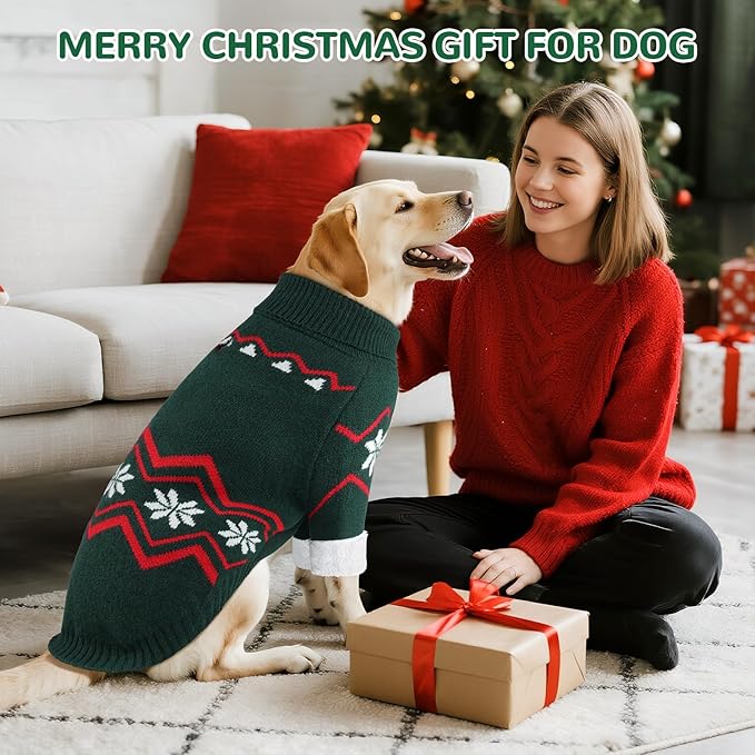 WINGOIN Dog Sweater for Large Dogs, XXXL Size Dog Christmas Sweaters, Male Female Knit Dogs Turtleneck Pullover with Leash Hole, Pet Warm Winter Clothes for Girl Boy Labrador, Golden Retriever (3XL)