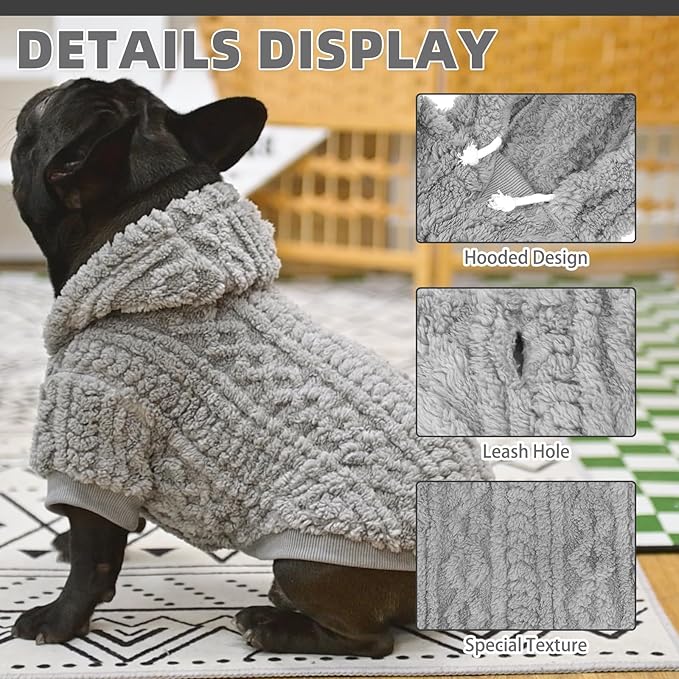 KOOLTAIL Fleece Dog Sweater Hoodie for Small Medium Large Dogs - Super Soft Fall Dog Clothes Knitted Sweatshirt with Leash Hole, Warm Winter Cold Weather Pet Coat for Puppy Cats Male/Female Grey M