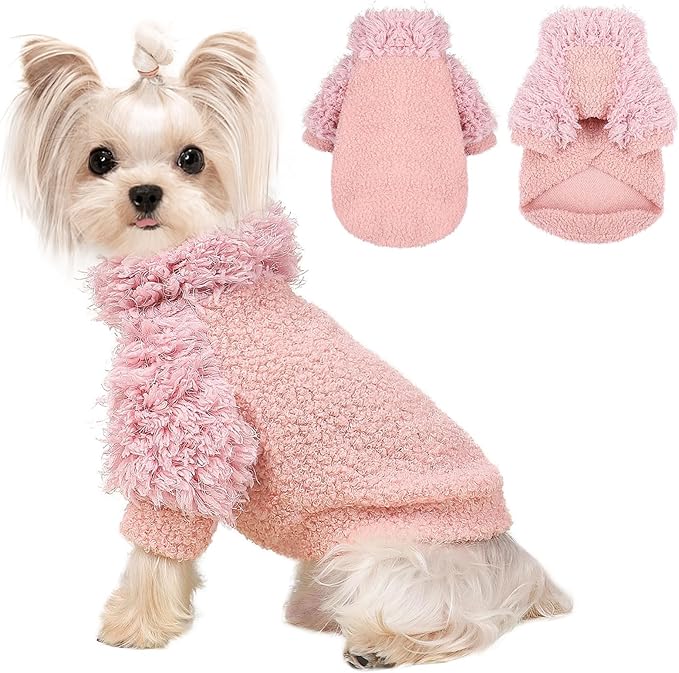 Dog Sweater Turtlenecks Dog Sweaters for Small Dogs Winter Fleece Doggy Clothes Puppy Cold Warm Coat Doggie Jacket for Chihuahua Yorkie Teacup Cat Outfit, Pink, XS