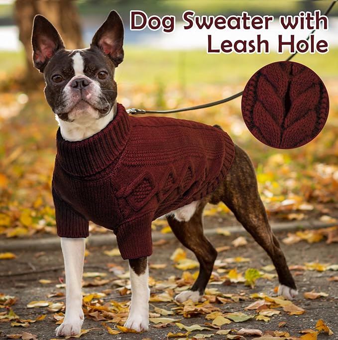 Red Large Dog Sweater, Classic Knit Turtleneck for Big Dogs - Warm Holiday Sweater with Harness Hole, Perfect for Dachshund, Frenchie & More