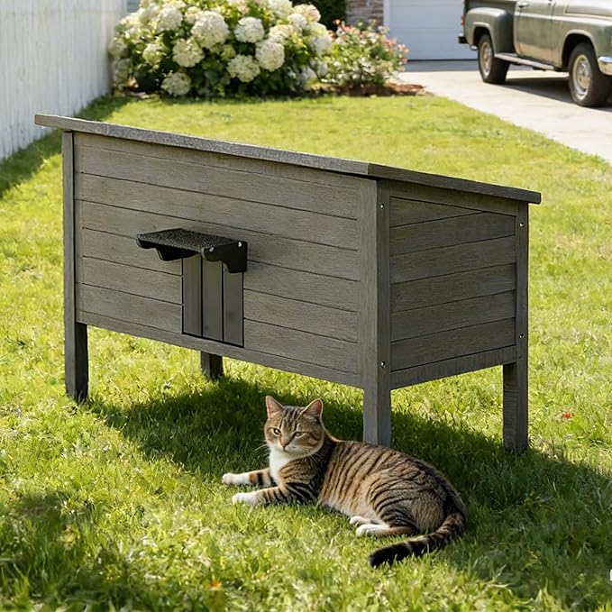 Herture Outdoor Cat House Weatherproof,47.24" Large Insulated Cat House Outdoor with All-Round Foam,Outdoor Cat Shelter for Winter,Feral Cat Shelter for Multiple Cats,Wooden Stray Cat Condo PG01DHZ