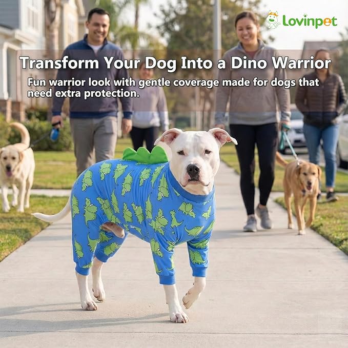 LovinPet Large Dog Pajamas, Four-Leg Stretch Onesie Bodysuit, Lightweight UV-Shielding Pajamas, Anti-Lick Calming Recovery Suit for Surgery, Pull-On for Medium and Large Breeds,Blue Green,XXL