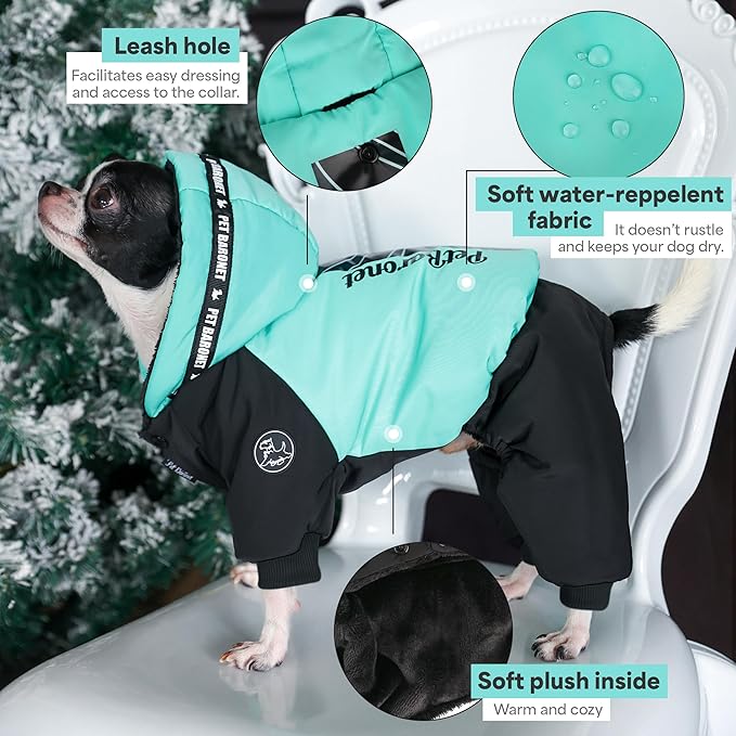 Waterproof Full Body Winter Jacket for Dogs, Dogs Snowsuit, Perfect for Cold Weather, Ideal for Small and Medium Breeds (Blue, XL:Chest 18.9'', Length: 14.2'')