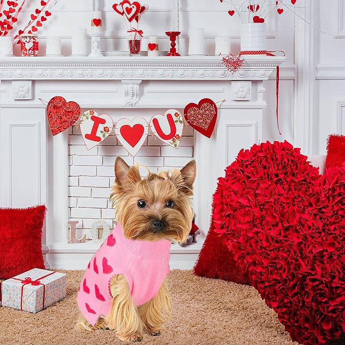 Valentine Dog Sweater Dog Valentines Clothes Outfit Knitted Heart Sweater for Small Medium Large Dogs Pets (Pink, Small)