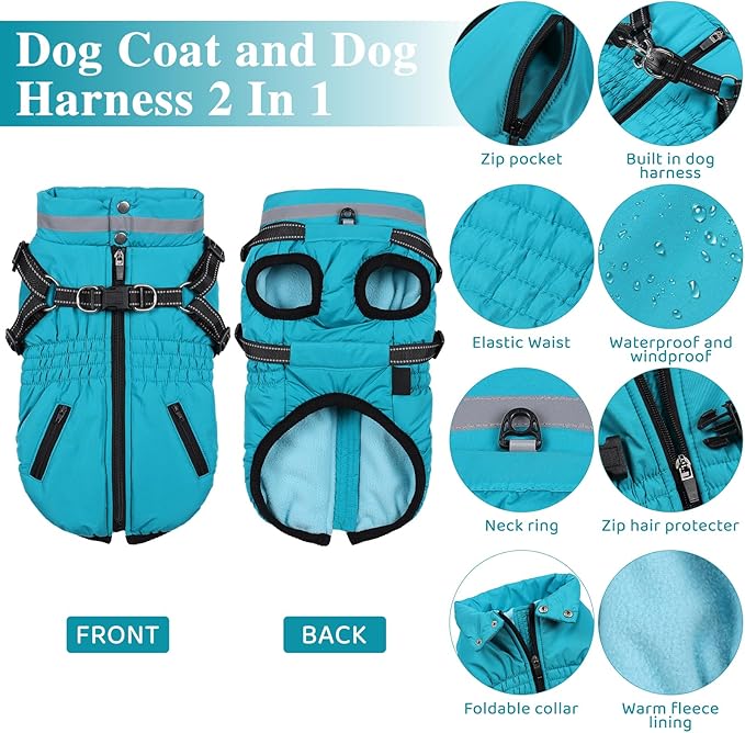 Gyuzh Dog Coat with Harness,Dog Coats for Small Dogs,Warm Fleece Winter Puppy Jacket,Waterproof Jacket with Harness Built in for Small Medium Large Dogs