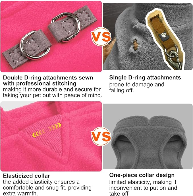 BEAUTYZOO Dog Fleece Vest Sweater Winter Jacket for Small and Medium Dogs with D-Ring Leash Cold Weather Coat Hoodie for XS S M Dogs Boy or Girls,Rose S