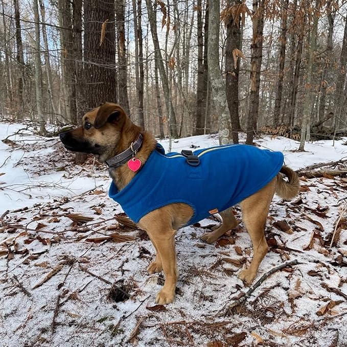 Gooby Zip Up Fleece Dog Sweater - Blue, X-Large - Warm Pullover Fleece Step-in Dog Jacket with Dual D Ring Leash for Small to Medium Dogs