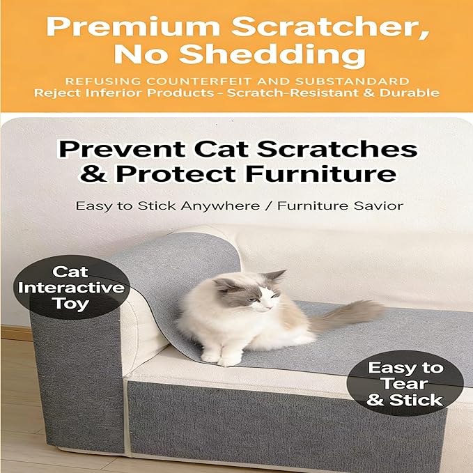 Cat -24"x39"Self-Adhesive Cat Scratching Carpet, Heavy-Duty Nail-Free Wall-Mounted Cat Activity Mat for Indoor Cats, Durable Pet Furniture for Kittens & Adult Cats （White）