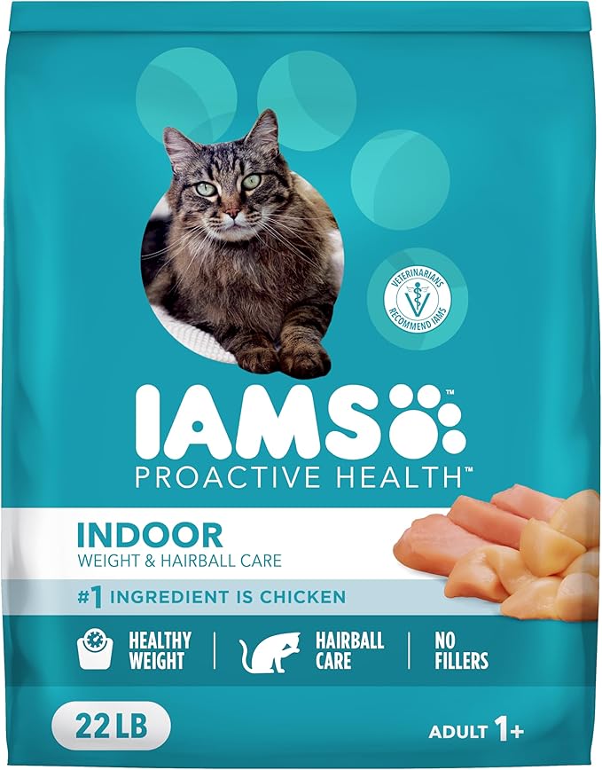 IAMS Proactive Health Indoor Weight Control & Hairball Care Adult Dry Cat Food, Chicken & Turkey Recipe, 22 lb. Bag