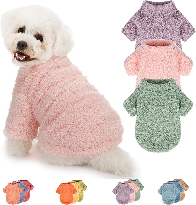Dog Sweater, 3 Pack Sweaters for Small Dogs Girl, Dog Clothes for Medium Dogs Male or Boy, Ultra Soft and Warm Puppy Coat for Winter Christmas (X-Large, Light Pink+Lake Green+Light Purple)