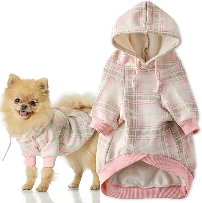 Rocky II - The Extra Comfy Hoodie, Organic Cotton and Recycled Poly Dog Hoodie Pet Coat Sweater for Small, Medium, Large Dogs, Pink Chesterfield Plaid, X-Large