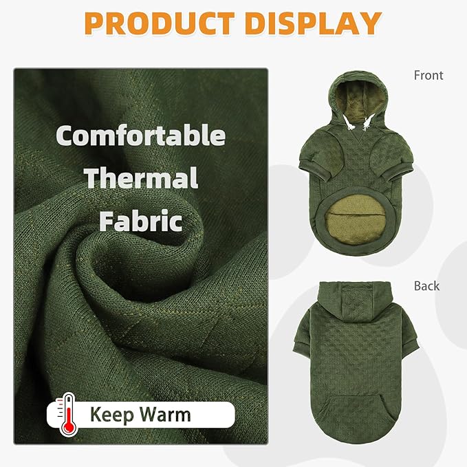 KOOLTAIL Dog Hoodie for Small Medium Large Dogs, Ultra-Warm & Soft Winter Fall Fleece Dog Hooded Sweatshirt Clothes Sweater, Lightweight Pullover Coat for Boy Girl Bulldog Pitbull Puppy Cats,Green S-M