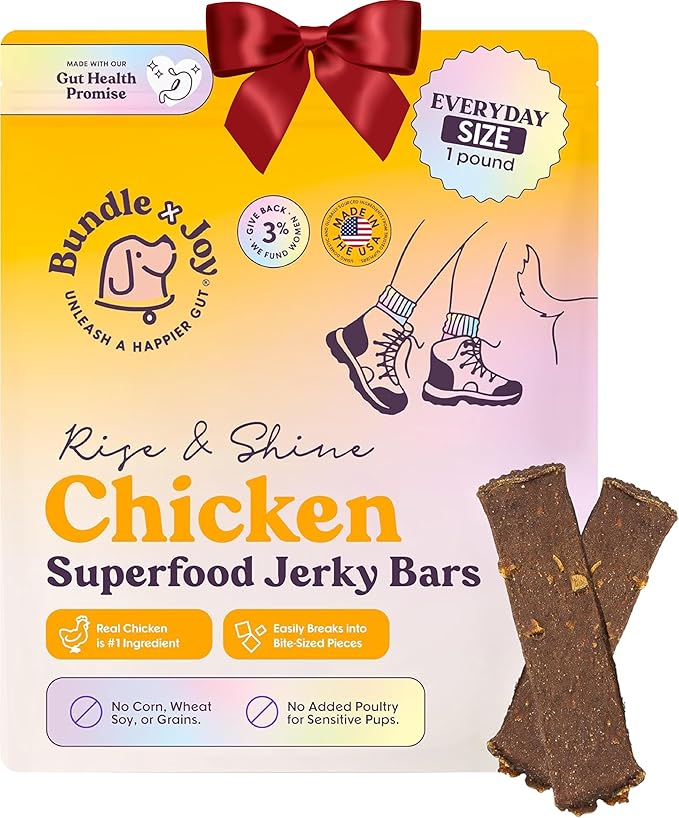 Bundle x Joy Rise & Shine Chicken Jerky Dog Treats - 16 Oz Bag, Natural Superfood - Corn, Poultry, Soy & Grain Free Dog Treats Made in USA Only