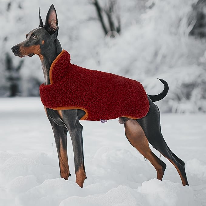 cyeollo Warm Dog Coat Fleece Sherpa Winter Sweater Coats, Turtleneck Dog Jacket Vest for Large Dogs with Leash Hole, Soft Reversible Pet Coats for Cold Weather, Burgundy, XXXL
