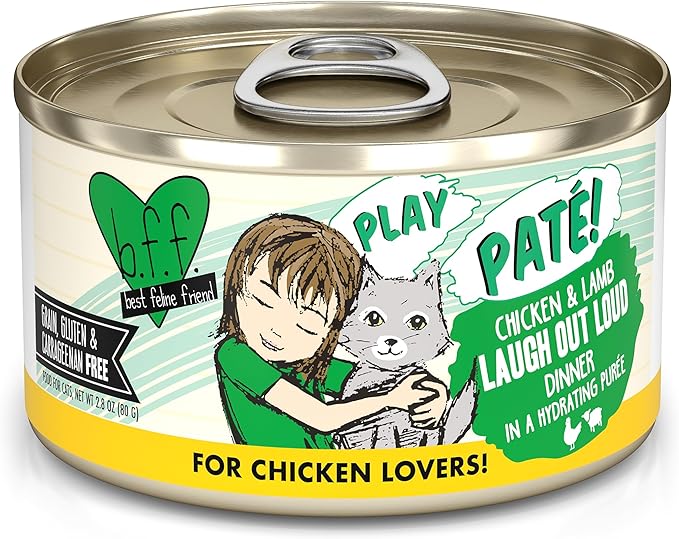 Weruva B.F.F. Play - Best Feline Friend Paté Lovers, Aw Yeah!, Chicken & Lamb Laugh Out Loud with Chicken & Lamb, 2.8oz Can (Pack of 12)