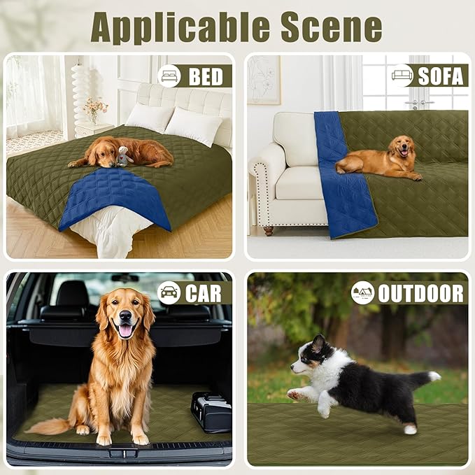 Smiry Waterproof Dog Bed Cover Blanket 40x50, Soft Reversible Pet Blanket, Washable Leakproof Cats Dogs Couch Cover for Sofa, Couch, Furniture, Lattice, Green/Navy