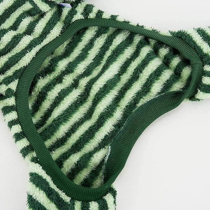 XPUDAC Stripe Dog Sweater Fleece Dog Pajamas Winter Pet Clothes for Small Medium Dogs Girl Boy Doggy Apparel for Cold Weather, Stripe Green, S