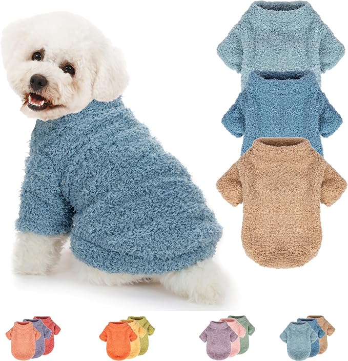 Dog Sweater, 3 Pack Sweaters for Small Dogs Girl, Dog Clothes for Medium Dogs Male or Boy, Ultra Soft and Warm Puppy Coat for Winter Christmas (Medium, Light Blue+Blue+Khaki)