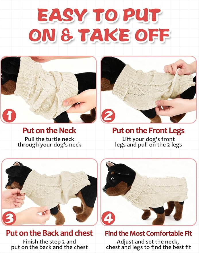 Dog Sweaters for Small Medium Large Dogs Cats, Soft Warm Turtleneck Pullover Solid Cable Knit Fleece Stretch Pet Clothes,Classic Fuzzy Coat for Puppy Girl Boys for Fall Winter Cold Weather