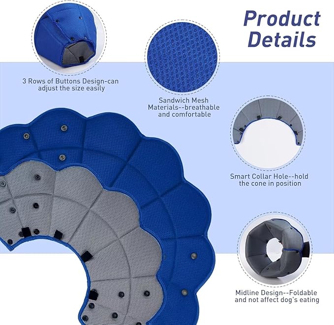 AuraPaw Soft Dog Cone Collar Alternative to Stop Licking,Comfort Recovery Collar for Large, Medium,Small Dogs,Adjustable Elizabethan Collar Alternative,Dogs Recovery Collar After Surgery,Blue,XL