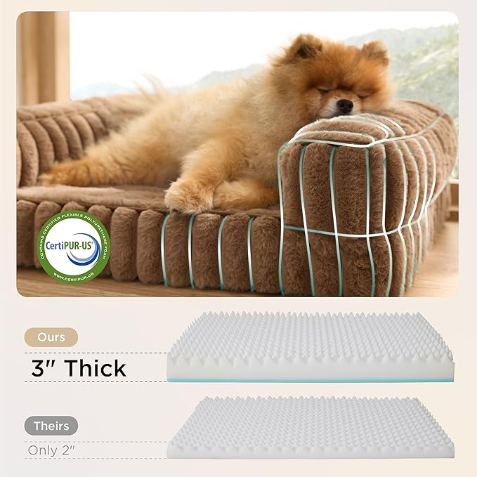 Bedsure Orthopedic Dog Bed for Medium Dogs, Waterproof Memory Foam Medium Pet Beds with Sides, Non-Slip Bottom and Egg-Crate Foam Dog Couch Sofa with Washable Removable Corduroy Cover, Brown