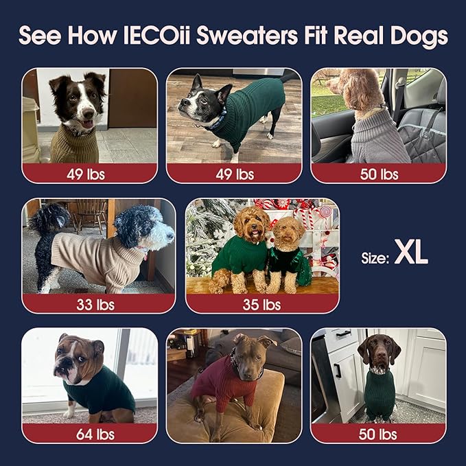 IECOii XL Dog Sweater,Winter Doggy Clothes for Large Dogs Girl Boy,Warm Pullover Soft Dog Sweater Turtleneck,Lightweight & Good Stretch for Active Dogs Like Beagle,Border Collie (Royal Blue,XLarge)