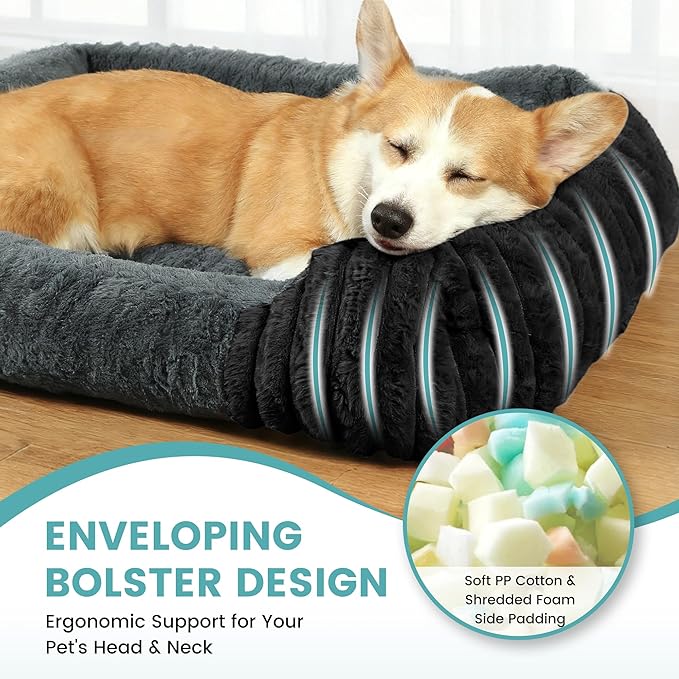 Dog Beds for Extra Large Dogs 39x32 Inch, Comfort-Sided Orthopedic XL Dog Bed Couch with Breathable Shredded Memory Foam, Faux Rabbit Fur Pet Bed, Non-Detachable, Non-Slip, Machine Washable