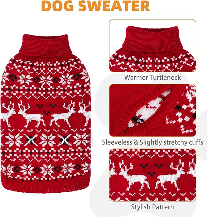 KOOLTAIL Christmas Dog Sweater, Cold Weather Pullover Classic Knitwear, Reindeer Snowflake Pattern Thick Warm Winter Pet Clothes, Cable Knit Dog Sweaters for Small Medium Large Bulldog Boy Girl, Red L