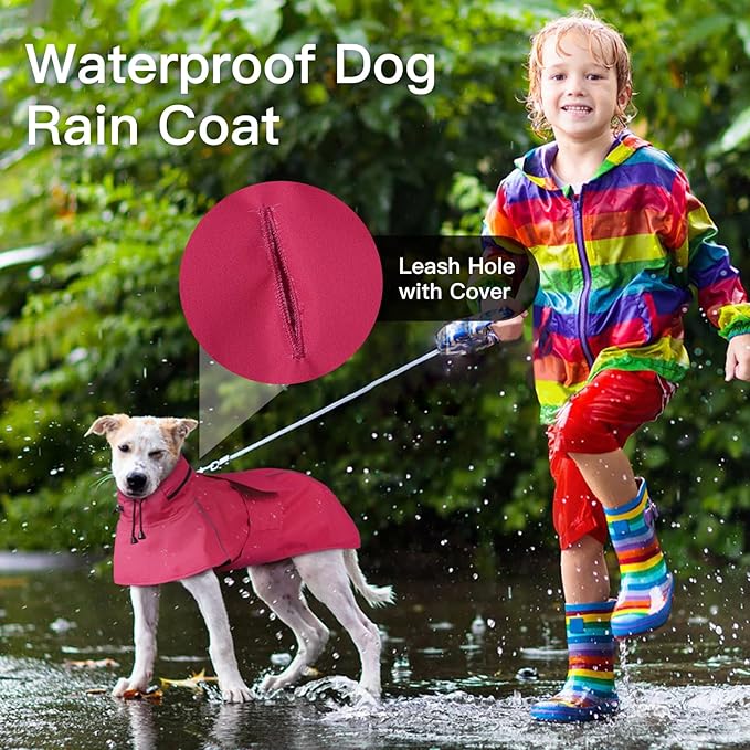 Waterproof Windproof Dog Raincoat with Full Body Coverage, Reflective Adjustable Hooded Jacket, Easy on Lightweight Dog Rain Coat for Large Dogs Poncho Breathable (Neon Pink, XXXXL)