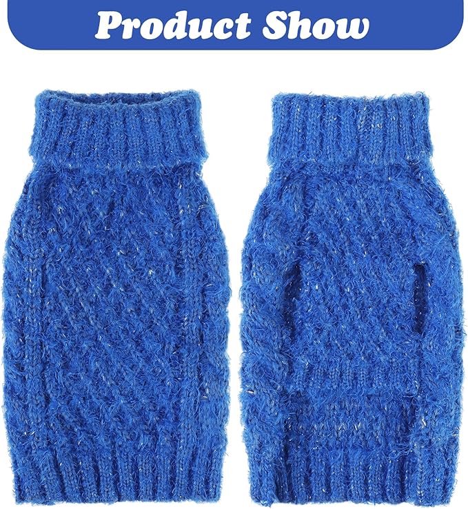 Turtleneck Small Dog Sweaters - Classic Cable Knitwear Winter Coat for Small Medium Dogs Male Female Puppy Dog Cold Weather Clothes Girls Boys, Blue, XS