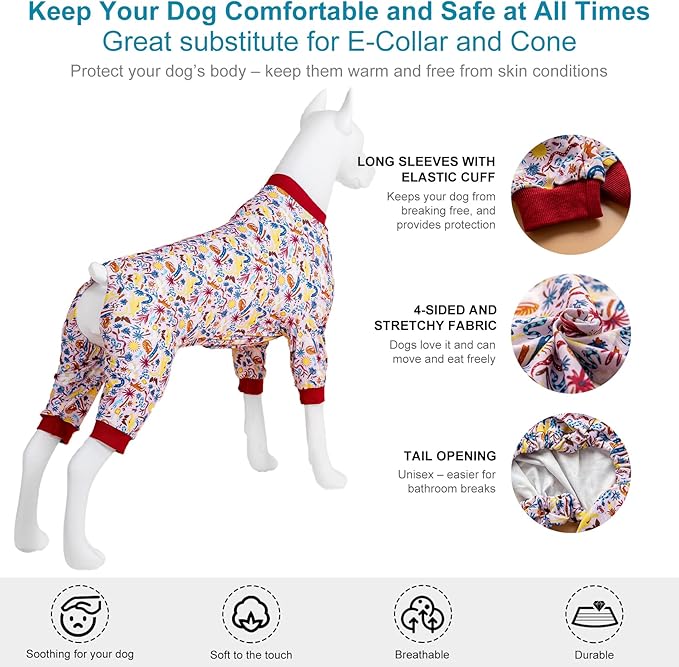 LovinPet Pitbull Pajamas Large Size Dog Boy, Pet Anxiety Relief Shirt,Anti Licking Dog Surgery Recovery Suit,Stretchy Skin,Friendly Fabric,Wild Outback Print, Recovery Suit Dogs, Medium