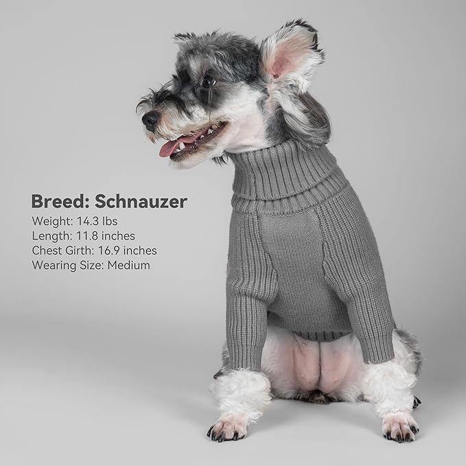 cyeollo Dog Sweaters Turtleneck Knitted Sweater with Long Sleeves Winter Pet Clothes Dog Sweaters for Small Dogs, Grey M