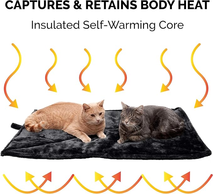 Furhaven ThermaNAP Self-Warming Cat Bed for Indoor Cats & Large/Medium Dogs, Washable & Reflects Body Heat - Quilted Faux Fur Reflective Bed Mat - Black, Large