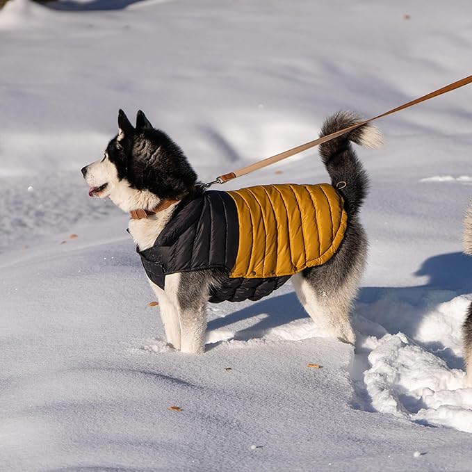 SPACE LION Dog Puffer Jacket, Down Winter Coat, Durable Outdoor Coat for Cold and Windy Conditions, Lightweight & Adjustable Fit Coats for Medium & Large Dogs,(BlackKhaki, Size18/L+)