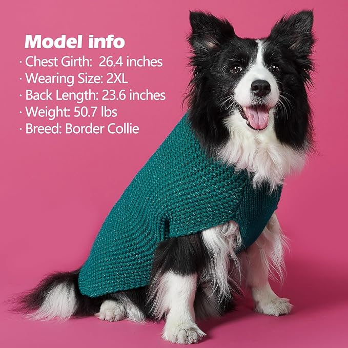 KYEESE Dog Sweater with Leash Hole for Small Dogs Male Warm Pullover with Reflective Yarn Soft Knit Pullover Boy Dog Coats Cozy Lightweight Thick Sweater Pet Indoor Outdoor Wear,Green,Small