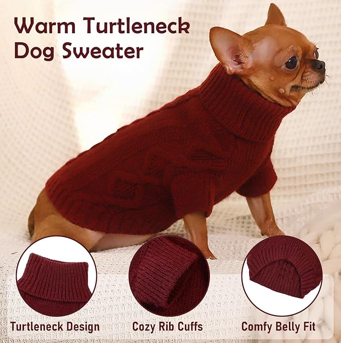 XS Red Dog Sweater - Female & Male, Cat Christmas, Thanksgiving, Cute Pet Knit Turtleneck, Warm Winter Puppy Clothes for Teacup Chihuahua