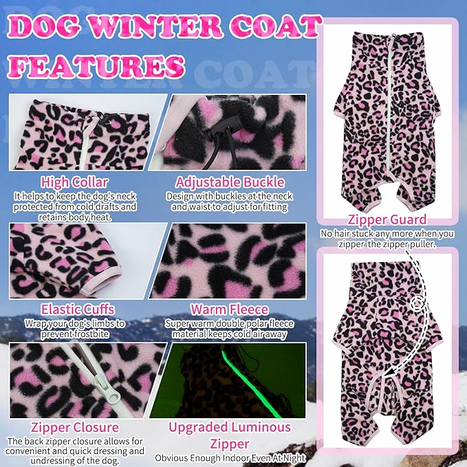 ROZKITCH Dog Winter Jumpsuit, Pet Windproof Warm Cold Weather Jacket Vest with Luminous Zipper, Jumpsuit Apparel Outfit Clothes for Large Giant Dog L-Pink 4XL