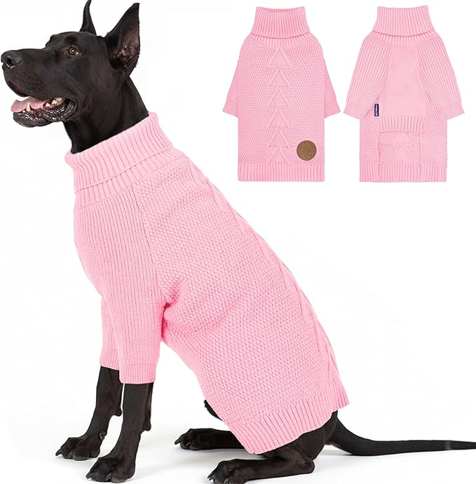 cyeollo 4XL Dog Sweater, Knitwear Turtleneck Soft Knitwear Pullover Sweaters Warm for Giant Breed Dog Clothes for Large Female Dogs, Pink XXXXL