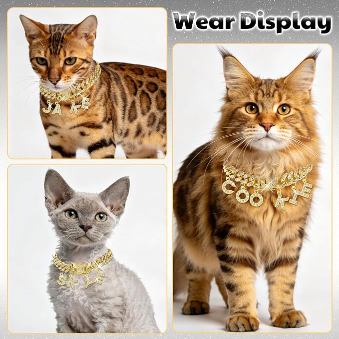 Custom Dog Chain Collar with Name, Diamond Collars Metal Chain Necklace with Secure Buckle, Cuban Style Jewelry Accessories for Puppy Small Medium Large Dogs(Gold, 16 Inch)