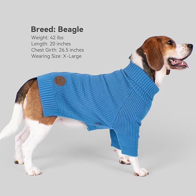 cyeollo 2XL Dog Sweater, Warm Stretchy Sweaters for Large Dogs Boy, Pullover Knitted Thermal Winter Big Dog Clothes with Sleeves, Turtleneck Pet Beagle Border Collie Apparel, Blue XXL