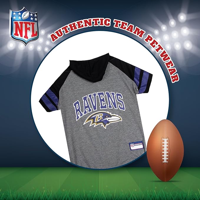 NFL BALTIMORE RAVENS HOODIE for DOGS & CATS. | NFL FOOTBALL licensed DOG HOODY Tee Shirt, Large| Sports HOODY T-Shirt for Pets | Licensed Sporty Dog Shirt.