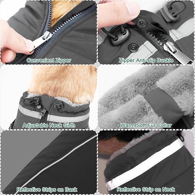 Fragralley Dog Coat with Harness Built in, Waterproof Windproof Reflective Warm Puffer Jacket, Fleece Lined Vest Winter Parka for Small, Medium, Large Dogs