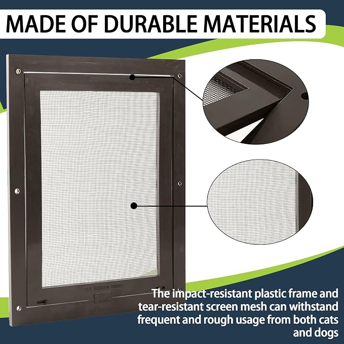Tongass Screen Door Pet Flap Suitable for Pets Under 100 Lbs | 11 4/5"x16 9/10", Easy-to-Install, Impact-Resistant Frame with Secure Dual Sliding Locks for Porch & Window Screens