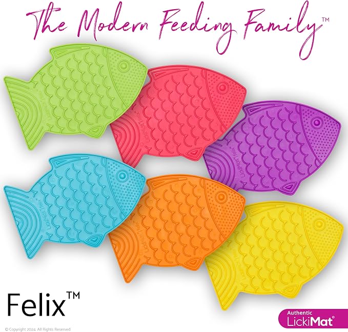 Lickimat Casper & Felix, Fish-Shaped Cat Slow Feeders Lick Mat, Boredom Anxiety Reducer; Perfect for Food, Treats and Anxiety Reduction. (Turquoise & Green)