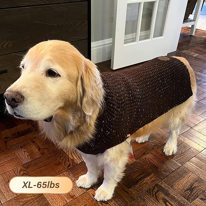KYEESE Dog Sweater with Leash Hole Comfy Pullover Sweater Medium Size Male with Reflective Yarn Warm Pet Coats Stretchy Cozy Lightweight Thick Knitwear Dog Clothes,Khaki, X-Large