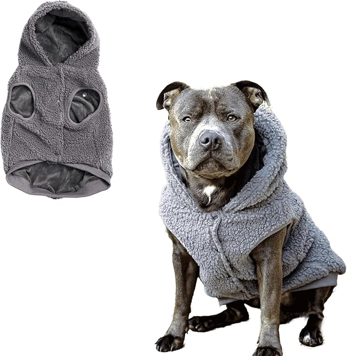 Spark Paws Fleece Dog Jacket, Hooded Sweater Vest, Warm Coat for Winter - Suitable for Small Medium Large XL XXL Breeds - Grey - 3XL