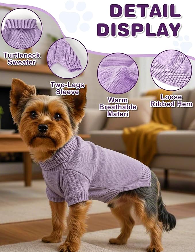 Dog Sweaters for Small Medium Large Dog, Classic Turtleneck Pet Clothes Warm Thermal Doggy Winter Coat, Thick Double Knitting Collar Pullover Cold Weather Puppy Jacket for Indoor & Outdoor Wear