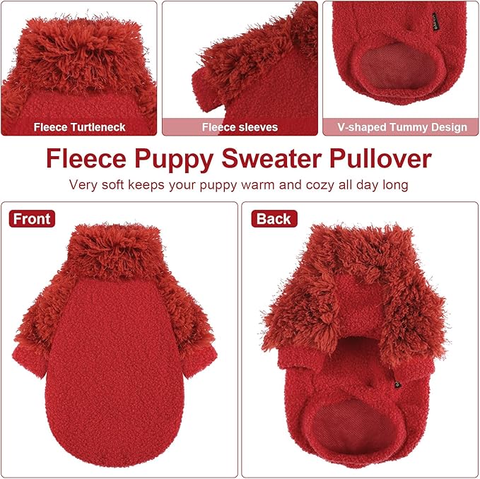 Small Dog Christmas Sweater Turtlenecks Dog Sweaters for Small Dogs Winter Fleece Doggy Clothes Puppy Outfits Cold Warm Pet Sweater Puppy Coat for Chihuahua Yorkie Teacup Cat Apparel,Red, XXS